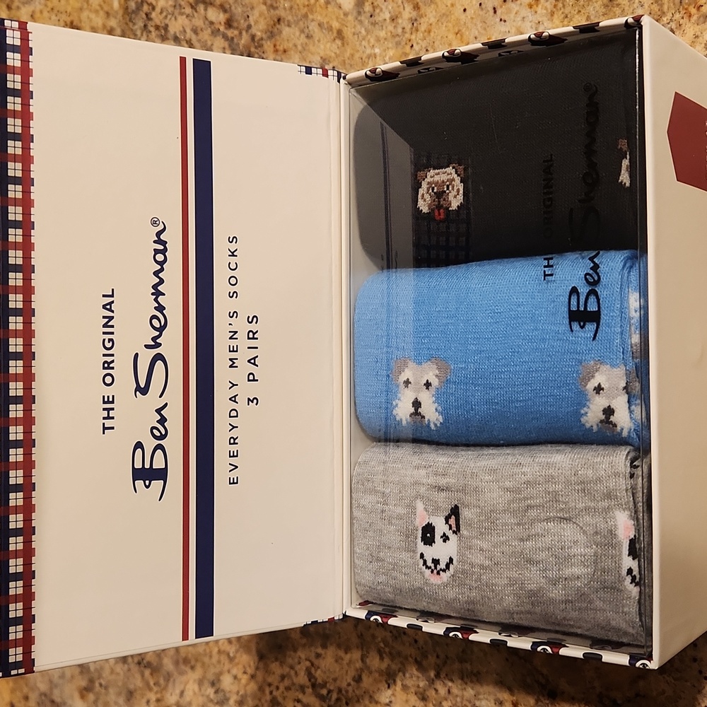 Ben Sherman 3pk Gift Set of Socks - Dog Print - 3 Pairs. NEW IN BOX. Doggies.